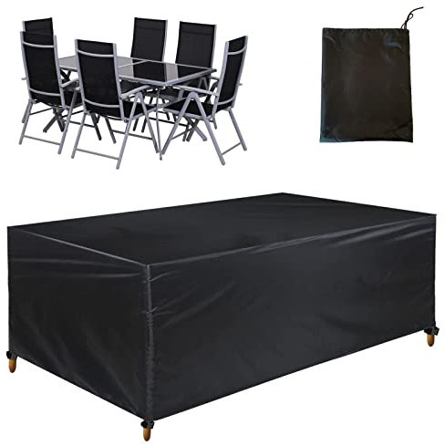 Wasserdichte 420D Terrassenmöbelabdeckungen, 200 x 110 x 85 cm, Anti-UV-Tischabdeckung für Gartenmöbel-Sets, rechteckige Schutzhülle für Terrassenstühle im Freien, Schwarz