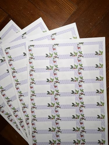 96 Fruity Jam & Preserve Adhesive Jar Labels Stickers, Homemade Preserving, Blue Dotty Strawberry