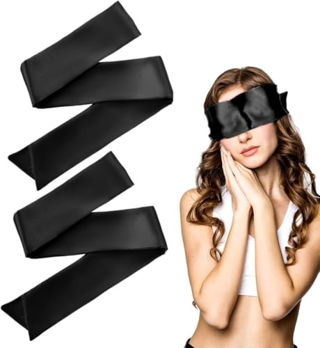 SGERUFZ 2 PCS Satin Blindfold, Soft Sleep Mask, Adjustable Eye Cover, Travel Eye Mask for Women, Men, Adults, Couples (125 x 7 cm) (Black)