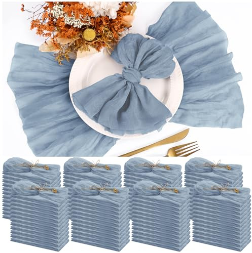 Teruntrue 100 Pack Dusty Blue Cloth Napkins Cheesecloth Napkins Set of 100 Gauze Napkins Bulk Washable Boho Dinner Table Napkins Wedding Party Baby Shower Birthday Party Decorations，20 x 20 Inch