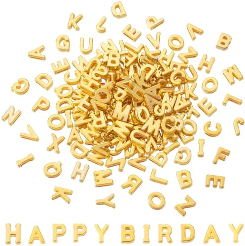 Alpinleux Goldene Alphabet-Buchstaben-Perlen, Großpackung aus Kunstharz, lose 3D-Perlen, Kunststoff-Initialen-Anhänger für Schmuckherstellung, Schlüsselanhänger, Basteln (Gold), 100 Stück