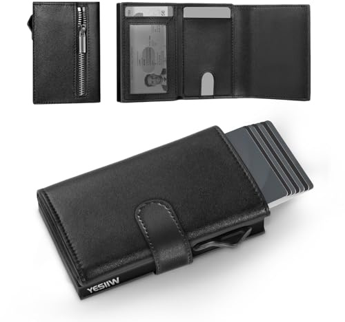 YESIIW Portmonee Herren Slim mit Kompakt & Geräumig Pop up Kartenetui für 7 Karten,1 Ausweis & 15+ Papiergeld Geldbörse Herren mit RFID Card Holder mit Münzfach Wallets for Men(Schwarz)