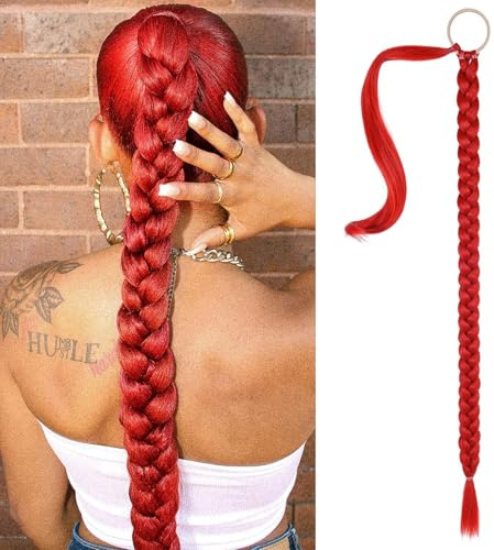 JAONLD 80CM Wein rot Ponytail Extension mit Gummiband | Simuliertes Geflochtener Zopf haarteil Haarverlängerung Zopf,Natürliche Weichheit,für Haarverlängerungen und Flechten