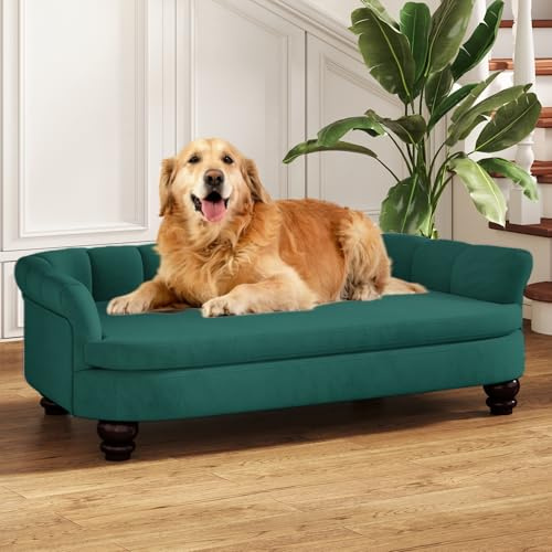 SEYNAR Hundesofa, bequemes Haustiersofa für große und mittelgroße Hunde, weiches Samtkissen, langlebige Hundemöbel für Wohnzimmer, waschbares Hundebett für Couch (grün)