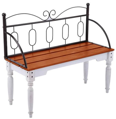 Panchina da giardino rustica in ferro con doghe in rovere, per esterni, patio, portico e cortile, resistente, capacità 299,4 kg, mobili in stile vintage (marrone)