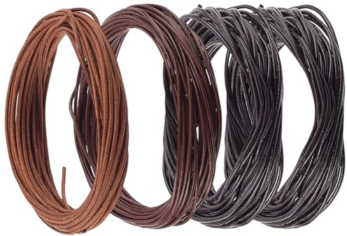 CALFOVERA 4 Colori 1MM Corda In Pelle di Vacchetta per La Creazione di Gioielli 21.87 Yards Rotonda Sottile Vera Corda In Pelle per Intrecciare Fili per Creare Collane Braccialetti Avvolgimenti