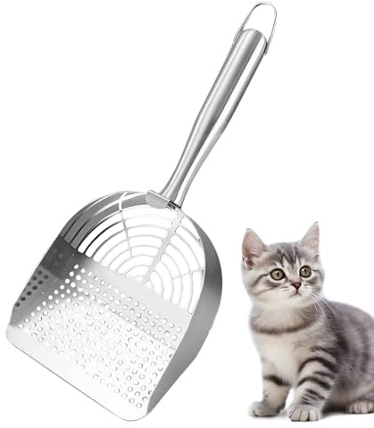 Katzenstreuschaufel – Metall-Katzenschaufel | Hundekotschaufel | robuste Katzenstreuschaufel | Sieb-Kotschaufel | Reinigungswerkzeug | große ergonomische Katzenkotschaufel | moderne Streuschaufel