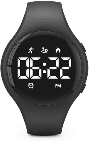 Montre podomètre numérique étanche, podomètre, compteur de pas, distance, réveil vibrant, chronomètre, cadeau idéal pour enfants, adolescents, filles, garçons, femmes (noir)