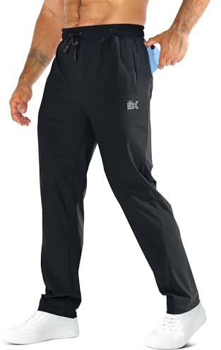 BROKIG Mens Dry Gym Tracksuit Bottoms, Cooling Joggers Trousers, Stretch Golf Running Jogging Bottoms (Small, Black)