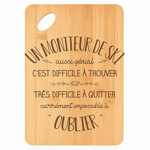 Planche à Découper un Moniteur de Ski Aussi Génial - Plateau Apéro en Bambou Cadeau Gravé Collègue Homme Métier Cuisine Barbecue