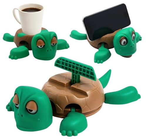 Turtle Coasters with Holder, 2-Pack Funny Coasters for Drinks, Unique Turtle Gifts for Office Decor, Home Bar Accessories, Green OPP Bag Packaging