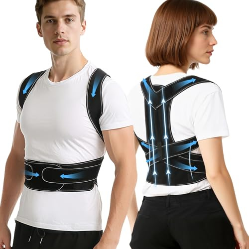BinWhiz Posture Corrector for Men & Women, Back Brace Support with Adjustable Straps for Upper Back Pain Relief, Shoulder Straightener for Improved Posture(Black, L)