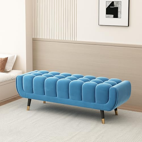 Luxuriöse Bettbank mit Perlensamt, verdickter Schaumstoff, Schuhaufbewahrung, Massivholzrahmen, Fußstütze für Schlafzimmer, Wohnzimmer, Flur, Ankleidezimmer (160 cm)