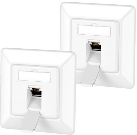 OFFCUP 2pc Netzwerkdose CAT6A 2Port RJ45 Geschirmt 10G 500MHz | Universell LAN Dose für Aufputz Unterputz Compatible CAT5 CAT6 CAT7 Weiß
