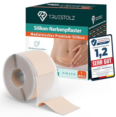 TRUESTOLZ Silikon-Narbenpflaster 4×300 cm – Testsieger (Note 1,2) Wiederverwendbares Silikonpflaster zur Narbenreduktion nach Kaiserschnitt, OP, Verbrennungen, Akne & Keloiden – UV-beständig