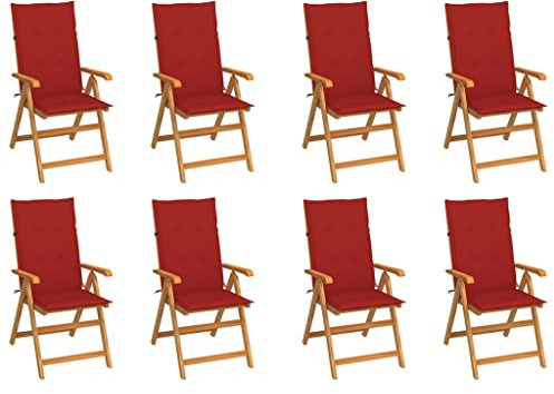 Mokuyary Justerbara trädgårdsstolar med dynor, set om 8, massivt trä, teak, balkongstol, terrassstolar, matstolar för terrass, trädgård, balkong – A