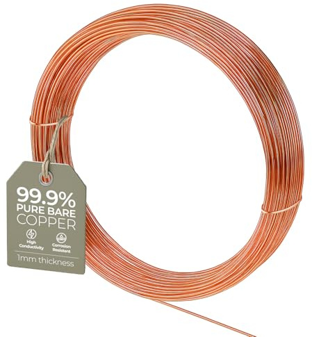 Bare Copper Craft Wire - 1mm 18 Gauge 5m, ​Wire for Sculpting, Craft Floral Making, Jewellery Making, Wire Weaving and Wrapping, Electroculture Copper Wire, 99.9% Pure Copper Wire