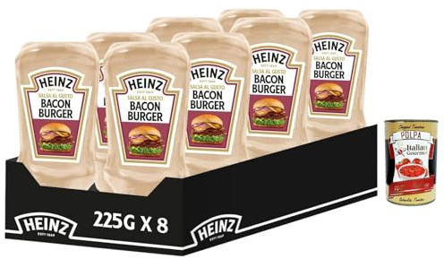 Italian Gourmet Sauce saveur Bacon Burger – 8 x 225 g, sauce crémeuse type burger au goût bacon, idéale pour burgers, frites, hot-dogs, sandwichs, wraps, nuggets, BBQ + Italian Gourmet Polpa