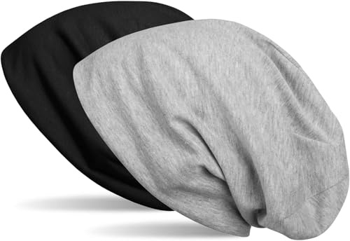 styleBREAKER Beanie Wendemütze in Unifarben, Slouch Mütze, leicht und weich, Longbeanie, Unisex 04024115, Farbe:Schwarz/Grau meliert