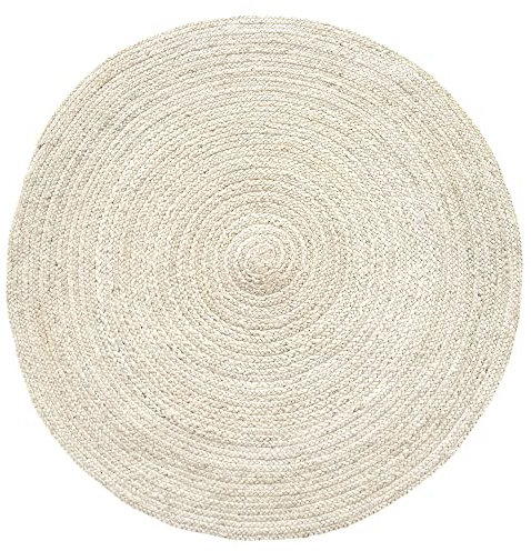 HAMID - Jute Matta Runda, Område Mattor Alhambra Halvvit Färg, 100% Naturlig Jute Fiber, Mjuk Matta och Styrka, Handvävd, Vardagsrumsmatta i Jute, Sovrum, Hall Matta, (100x100 cm)