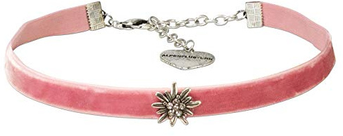 Alpenflüstern Trachten-Samt-Kropfband Edelweiss mini - nostalgische Trachtenkette enganliegend, Kropfkette elastisch, Damen-Trachtenschmuck, Samtkropfband schmal in traditionellen Farben DHK226