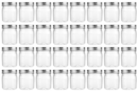 novelinks 8 Ounce Clear Plastic Jars Containers With Screw On Lids - Refillable Round Empty Plastic Slime Storage Containers for Kitchen & Household Storage - BPA Free (32 Pack)