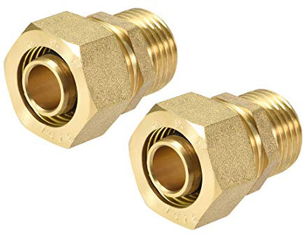 sourcing map 2 Stk. Messing Kompressions Rohrverschraubungs Verbindungsstück Adapter 18 mm Rohr AD x G1/2 Außengewinde, Goldfarben