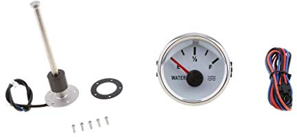 Tenlacum Sensor de nivel de agua líquido de combustible de 200 mm y medidor de nivel de agua de 52 mm para barco, yate, coche, camión