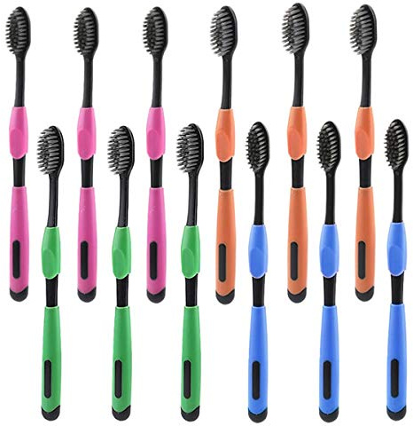 Confezione da 12 spazzolini da denti manuali a carbone, setole ultra morbide, per denti sensibili, pulizia profonda, confezionati singolarmente (colore casuale)