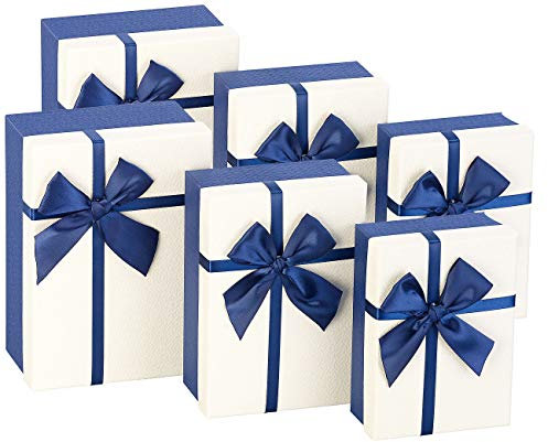 Your Design Geschenk-Karton: 6er-Set edle Geschenk-Boxen mit blauer Schleife, 3 verschiedene Größen (Geschenkboxen Geburtstag, Edle Geschenkboxen, Geschenkpapier)