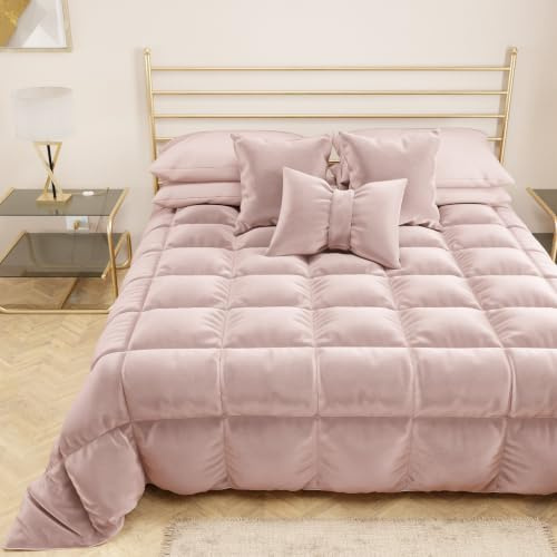 PETTI Artigiani Italiani - Trapunta in Morbido e Caldo Velluto 350 g/m², Piumone Singolo, Double Face, Trapunta Singola: 160x260 cm, Cipria, 100% Made in Italy