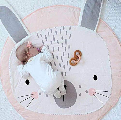 KIKOM Baby Crawling coperte,Rotondo animale Tappeto per Bambini,Tappeto per la cameretta dei Bambini Antiscivolo Tappetino per Gattonare per Bambini 90cm (Coniglio rosa)
