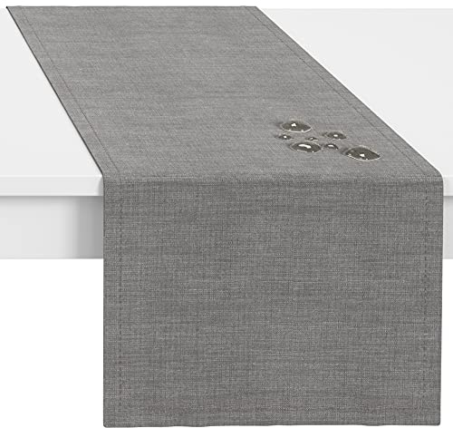 LILENO HOME Tischläufer abwaschbar [40x140cm] in Grau - Gesäumte Polypropylen Gewebe Tischläufer Tischdecke wasserdicht mit Fleckschutz