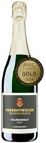 Oberrotweiler Chardonnay Sekt Brut FLASCHENGÄRUNG - hochwertiges Sekt-Geschenk für Frauen und Männer, Badischer Winzersekt (1 x 0,75l)