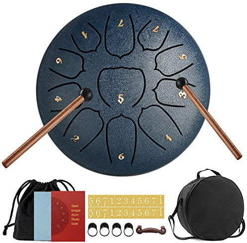 YUEHAO Tongue Drum 11 Noten 6 Zoll,Zungentrommel Scheibentrommel,Steel Pan Töne Schlaginstrument Hand mit Zubehörbox,Tasche,Fingerpick,Musikbuch und Schlägel für Meditation Yoga Klangheilung