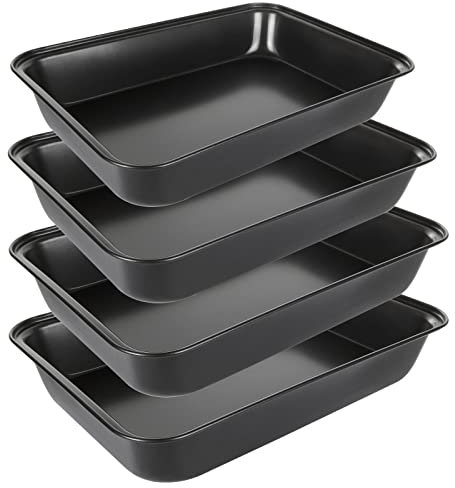 JMIATRY 4 Pcs Non Stick Oven Baking Tray, Rectangle Heavy Duty Carbon Steel Oven Tray, PFOA Free Roasting Tin Pans for Baking Food, Black