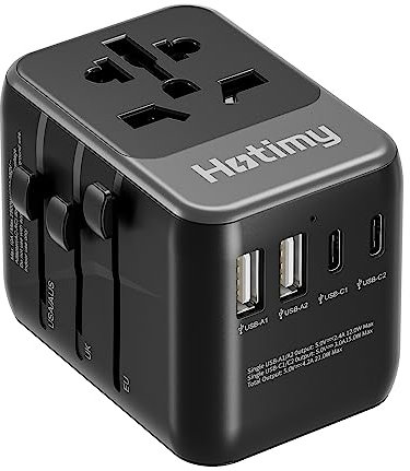 Hotimy Adaptateur Prise Universelle, Prise Internationale de Voyage avec 2 USB C, 2 USB A et 1 Prise Universelle 2500W, Double Fusible 10A, Adaptateur Universel de Voyage pour EU UK USA Australie
