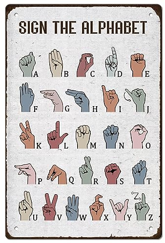 SUPERDANT Blechschild Gebärdensprache Alphabet Pädagogisch | Lehrmittel Für Kinder,Lernhilfe Klassenzimmer,Dekoration Für Lernraum,Robustes Metall,Strapazierfähig
