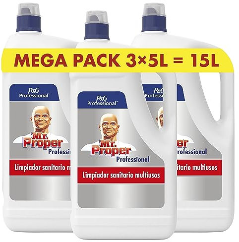 Mr Proper Professional, Limpiador de Baño, 15L (3 x 5L) Elimina los restos de jabón y marcas de agua