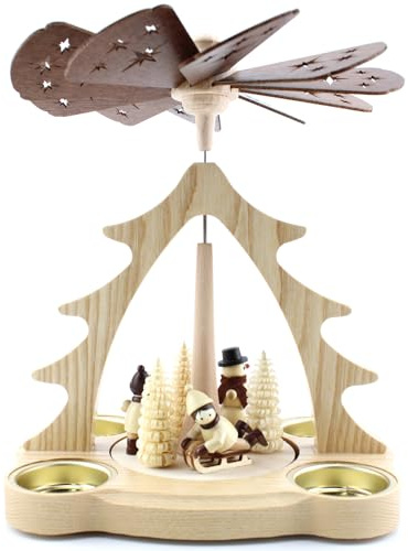 Seiffener Volkskunst Jan Legler | Erzgebirge Pyramide | Made in Germany | 18x14x22 cm | 1-stöckige Weihnachtspyramide | Winterkinder