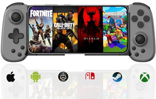 Wireless Controller for iPhone/Android/PC/iPad/Tablet/APPL Arcade MFi Games/Switch/PS4, Support Streaming on PS5/Xbox/PC Console, Cloud Gaming Gamepad Joystick - Turbo/6-Axis Gyro/Dual Motors -Grey
