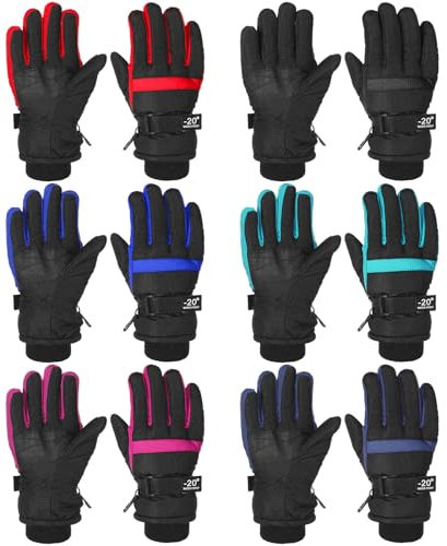 Bencailor 6 Paar Kinder Winter Handschuhe Wasserdichte Kinder Ski Handschuhe Winddichte Warme Schnee Handschuhe für Kinder Jungen Mädchen (Rot, Grün, Blau, Schwarz, Dunkelblau, Rosa, 3–6 Jahre)