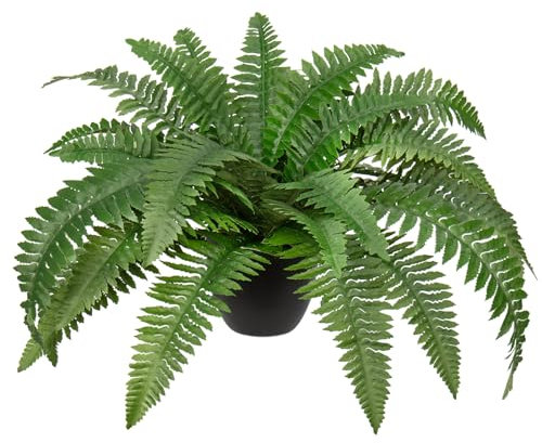 Hollyone 23.6'' Artificial Boston Fern Potted Plant, Fake Fern Bushes in Pot for Indoors & Outdoors, Faux Boston Ferns for Home Decor, Garden, Patio, Balcony, Entrance, Office, Living Room Decorations