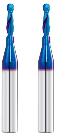 2 PCS CNC Router Bits 1/4inch Shank 1/8inch Cutting Dia Carbide Ball Nose End Mill with Nano Blue Coating for Side Milling End Milling, Finish Machining (1/8x1/4x2)…