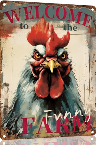 TopPacific Welcome to The Funny Farm Vintage-Blechschild – Vintage-Hühnerstall-Blechposter, lustiges Bauernhof, Landhaushaus, Hühnerstall, Retro-Blechschilder, 30,5 x 20,3 cm (1903)