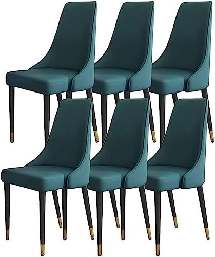 YXCUIDP Esszimmerstühle 6er-Set Mikrofaser-Leder-Komfort-Akzentstühle Schlafzimmerzimmer-Balkon-Sofastuhl Eisenbein-Schminktisch-Make-up-Stuhl (Color : Dark Blue)