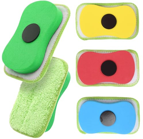 4 piezas Borradores de Tiza para Pizarra, Borrador de Pizarra Lavable Magnética Borrador Seco de Tiza Reutilizable Esponja para Pizarra Blanca para Niños, Marcadores, Aula, Hogar y Oficina