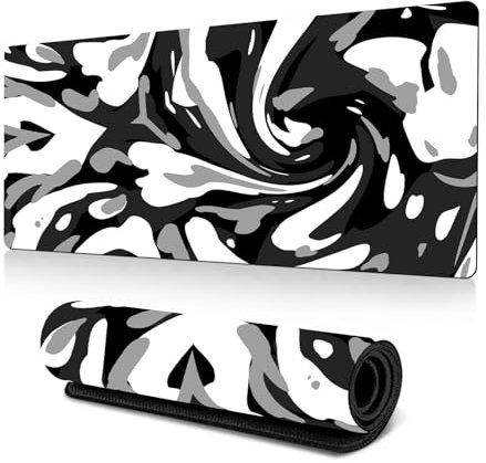 Hixingo Large Mouse Mat, Multicolor Swirl Gaming Mouse Pad, 3D Mouse Pad, Mousepad with Stitched Edges, Non-Slip Rubber Base Mouse Pads for Office & Home (Black white,600x300x3mm)