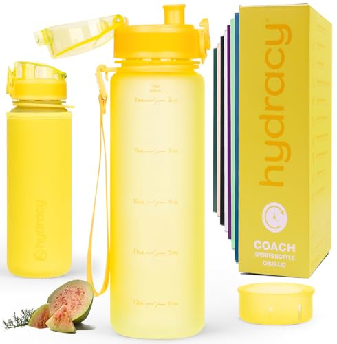 Hydracy Motivations Trinkflasche mit Zeitmarkierung & Fruchtinfuser 500 ml | BPA-frei,auslaufsicher,schweißabweisende Hülle,tägliche Flüssigkeitszufuhr-Tracking für Sport und Outdoor-Aktivitäten