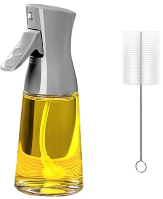 Olive Oil Sprayer, Canola Oil Vinegar Spray Mister for Kitchen,180ML Glass Oil Dispenser Bottle with Brush,Refillable Gadgets Accessories Widely Used for Air Fryer,Baking,Grilling,Kitchen（Grey）